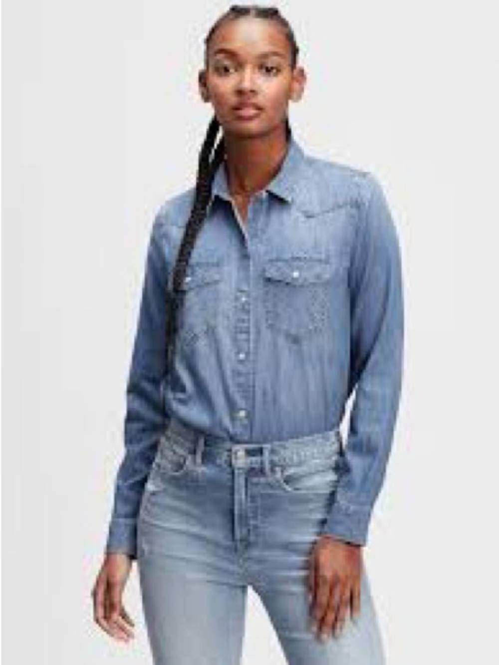 Gap Classic Light Blue Denim Shirt - Women's Long Sleeve